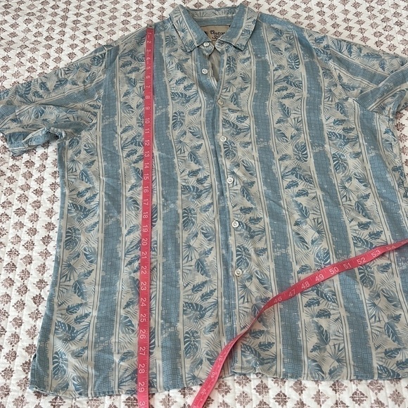 Vintage Silk Circa 1969 Light Blue Tropical Print Button Down Shirt Size Large - Picture 9 of 9